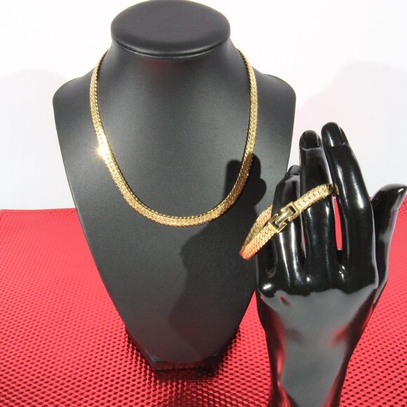 Monet Gold Plated Herringbone Necklace with Matching Bracelet - Picture 4 of 7